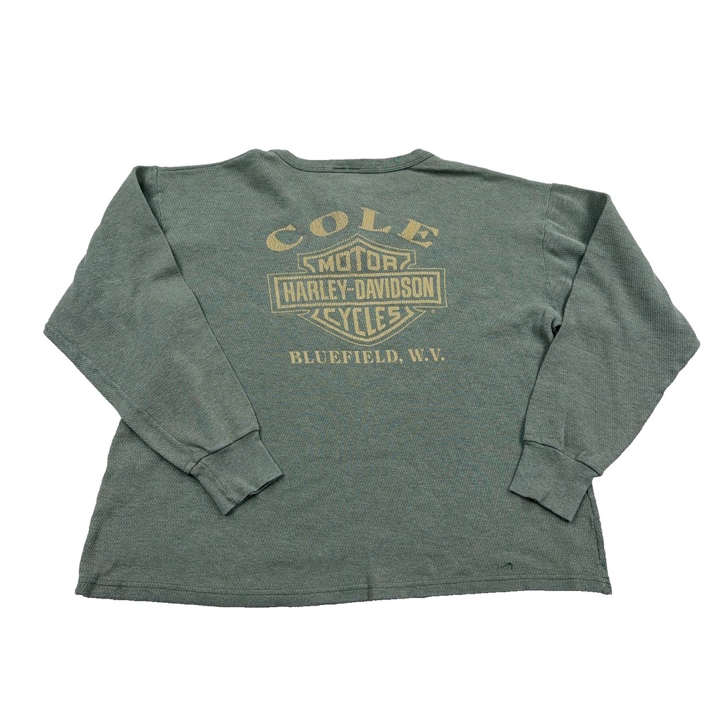 Vintage Harley Davidson Shirt Men XXL 2XL Oliver Green Henley Thermal Waffle A5*